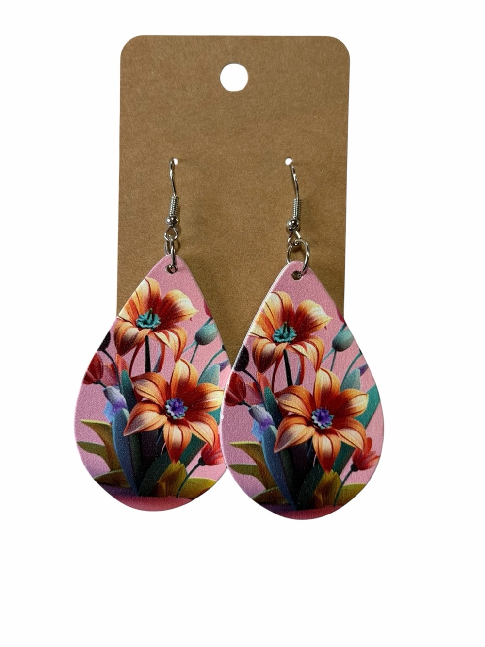 Pink Floral Teardrop Earrings - Women Jewelry